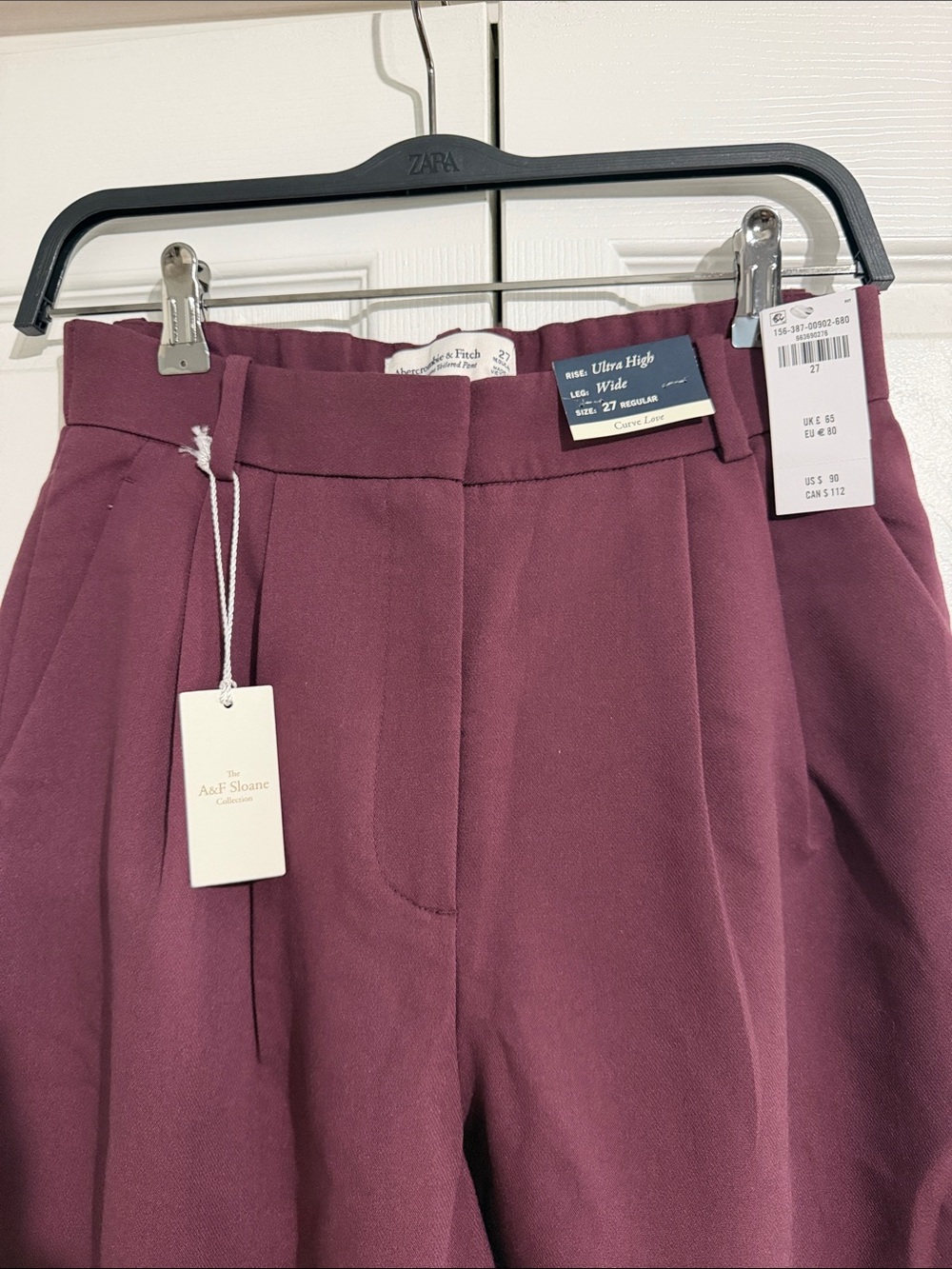 Abercrombie & Fitch- A&F Sloane Tailored Wide Leg Pants Maroon
